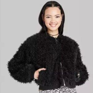 Wild fable Women's Jacket Topper Faux Fur Long sleeve Full Zip Black Size XL